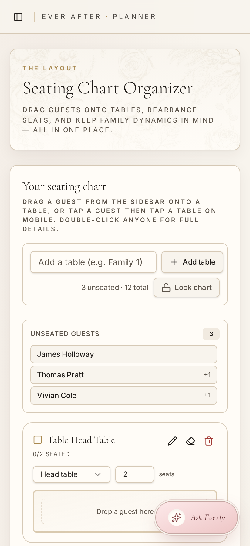 Seating Chart — Drag, drop, and perfect every table.