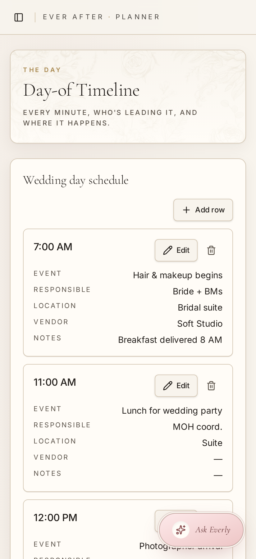 Wedding Timeline — From getting ready to the last dance.